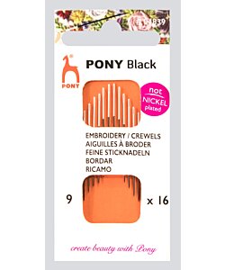 Pony Black Broderinålar stl 9